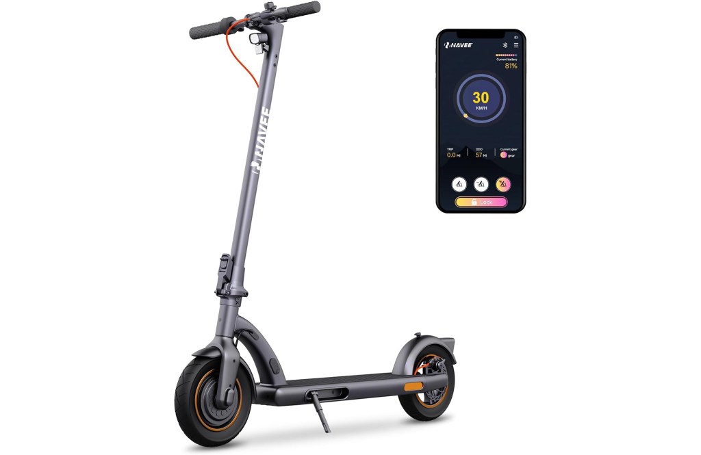 
NAVEE Electric Scooter, Max 20 MPH & 25/40 Miles, 700W/1000W Max Power, 10" Pneumatic/Self-Sealing Tubeless Tire, IP55/IPX4 Waterproof, Foldable