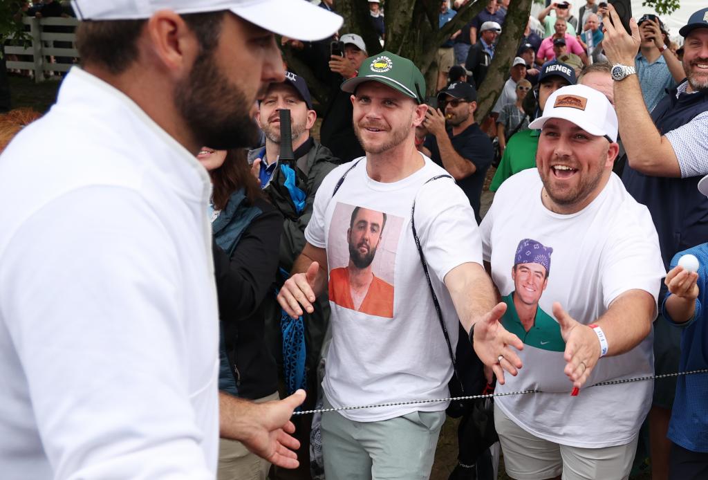 Scottie Scheffler greets fans at the PGA Championship on May 17, 2024.