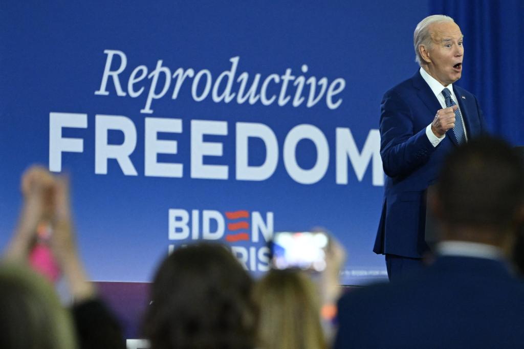 President Joe Biden speaks about reproductive freedom in Tampa, Florida, on April 23, 2024. 