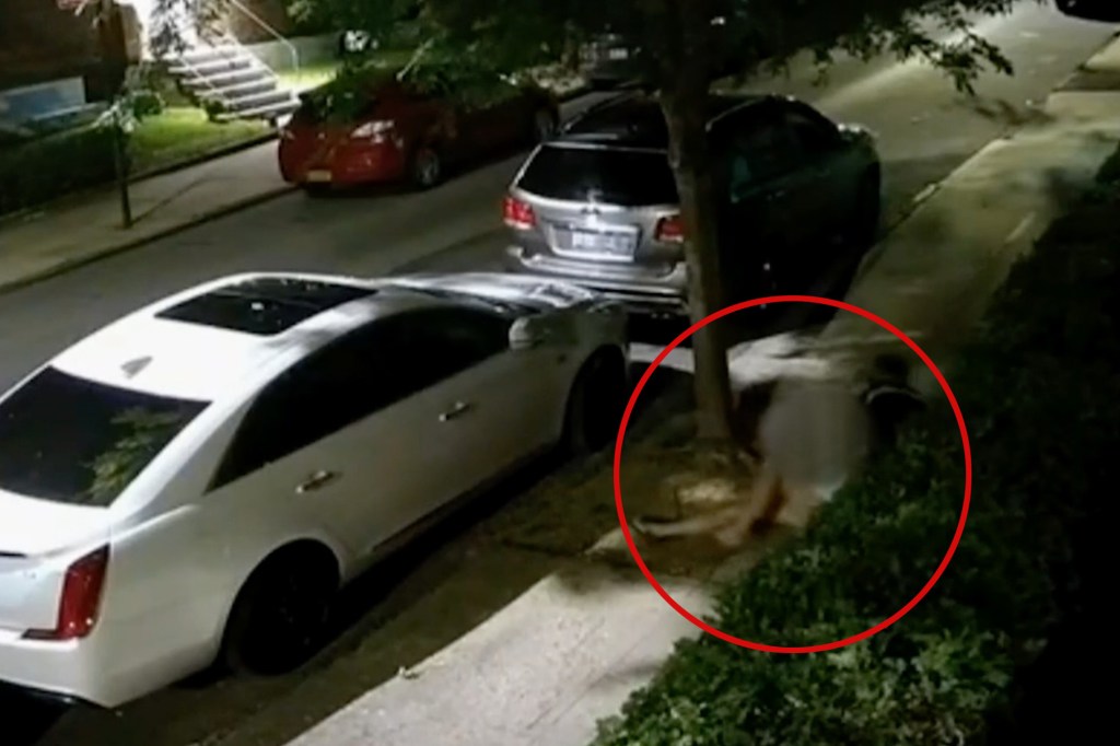 Footage shows the creep following the woman before putting her in a chokehold and dragging her down to the pavement. 