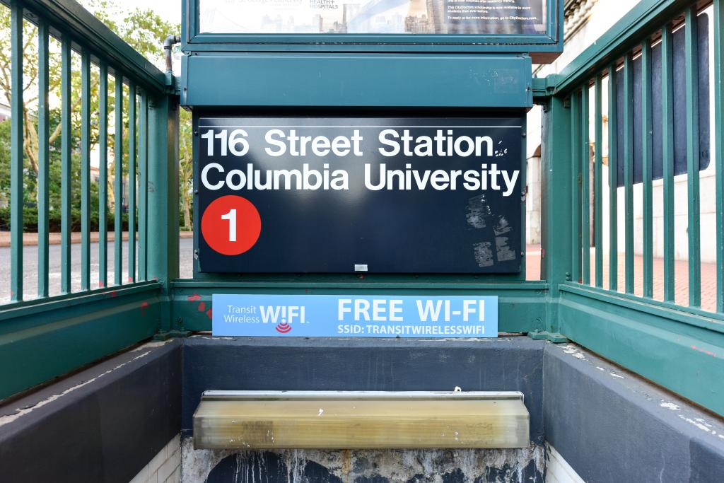 - August 19, 2017: 116th Street Subway Station, Columbia University in the New York City Subway System on the 1 train line.