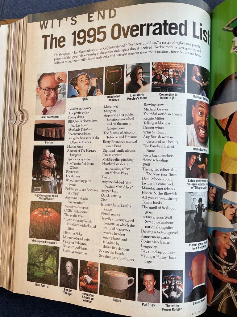 GQ Magazine September 1995 Overrated List 