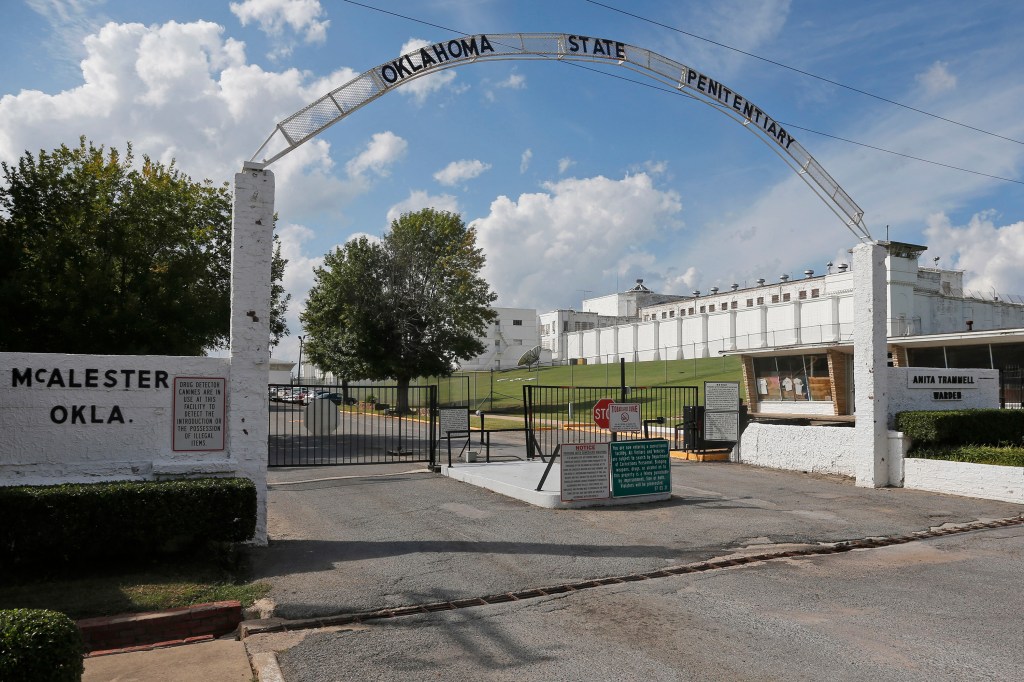 The front gate of the Oklahoma State Penitentiary in McAlester.