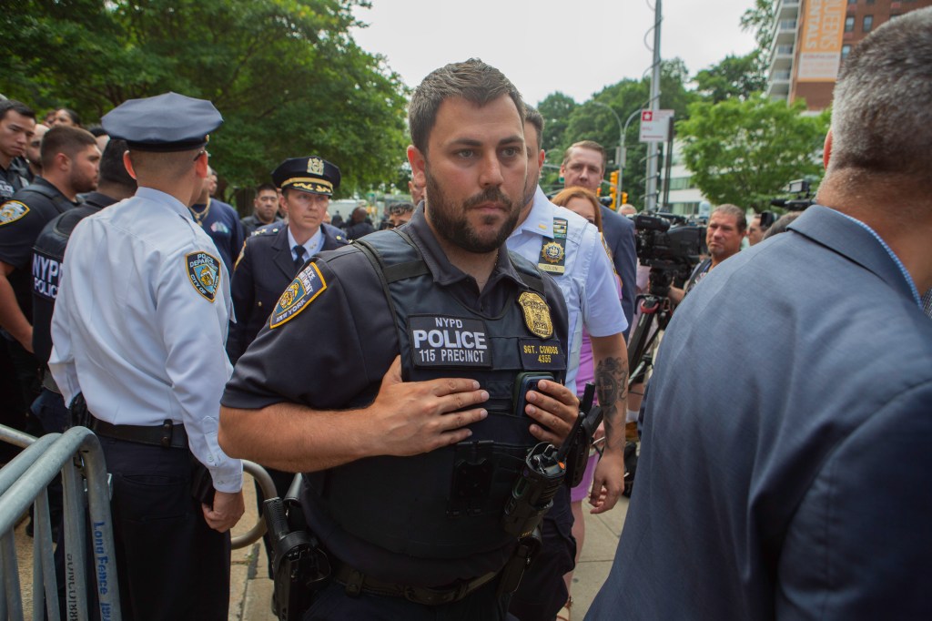 NYPD Sergeant Nicholas Condos, who was also involved in the arrest, at the courthouse.