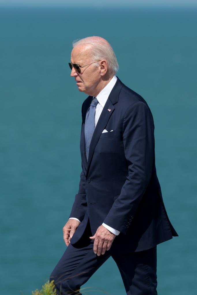 U.S. President Joe Biden delivering a speech at Pointe du Hoc, France, on the 80th anniversary of D-Day