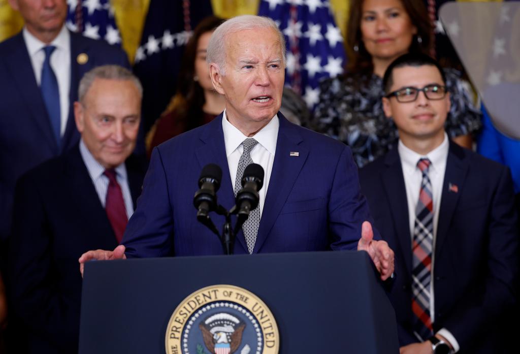 President Joe Biden speaks at an event marking the 12th anniversary of the Deferred Action for Childhood Arrivals (DACA) program in the East Room at the White House on June 18, 2024 in Washington, DC.