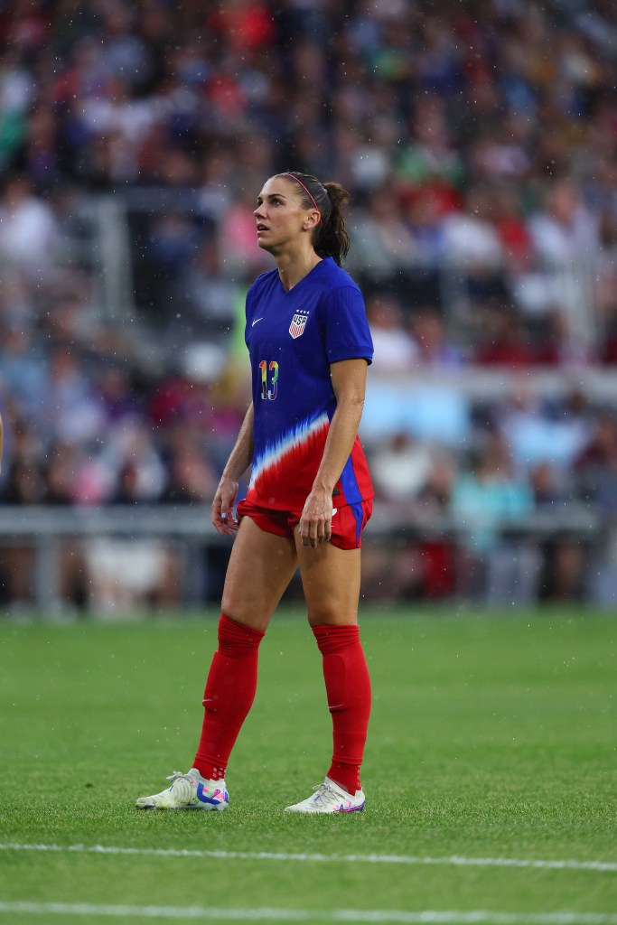 Alex Morgan #13 of U.S. Women's National Team playing football against the Korean Republic at Allianz Field in St Paul, Minnesota.