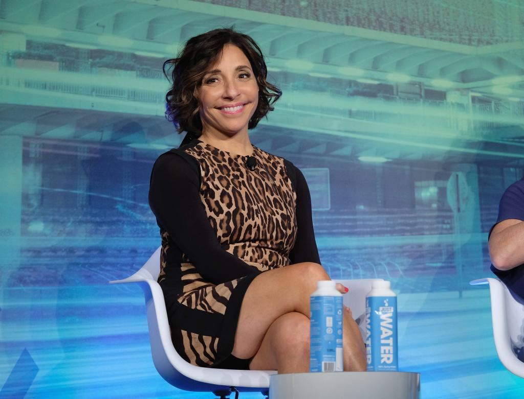 Linda Yaccarino, former advertising chief at NBCUniversal, sitting on stage during a panel discussion at 2016 Advertising Week New York