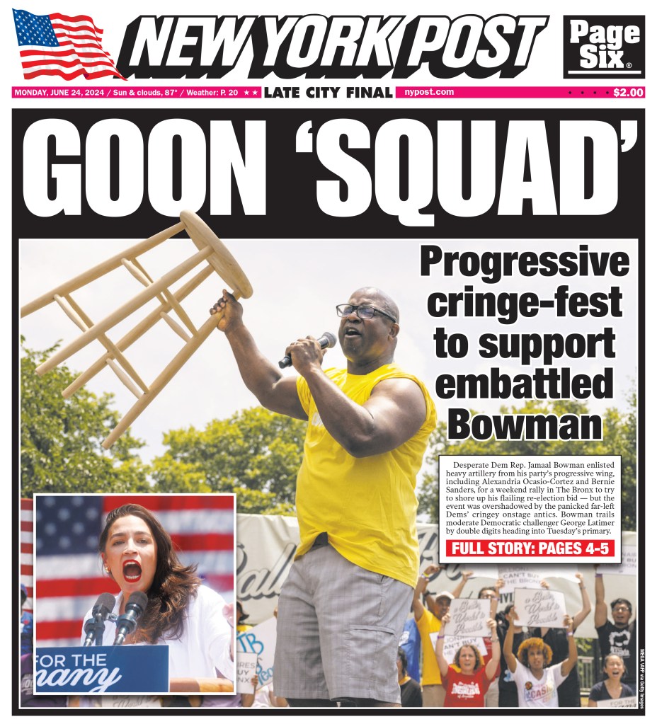 Front page of New York Post from June 24, 2024.