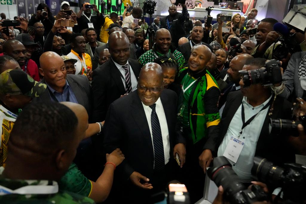 Former president and now leader of the MK Party, Jacob Zuma arrives at the Results Operation Centre on June 1, 2024.