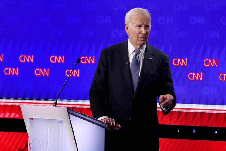 President Joe Biden walks off stage during the CNN Presidential Debate at the CNN Studios on June 27, 2024 in Atlanta, Georgia.