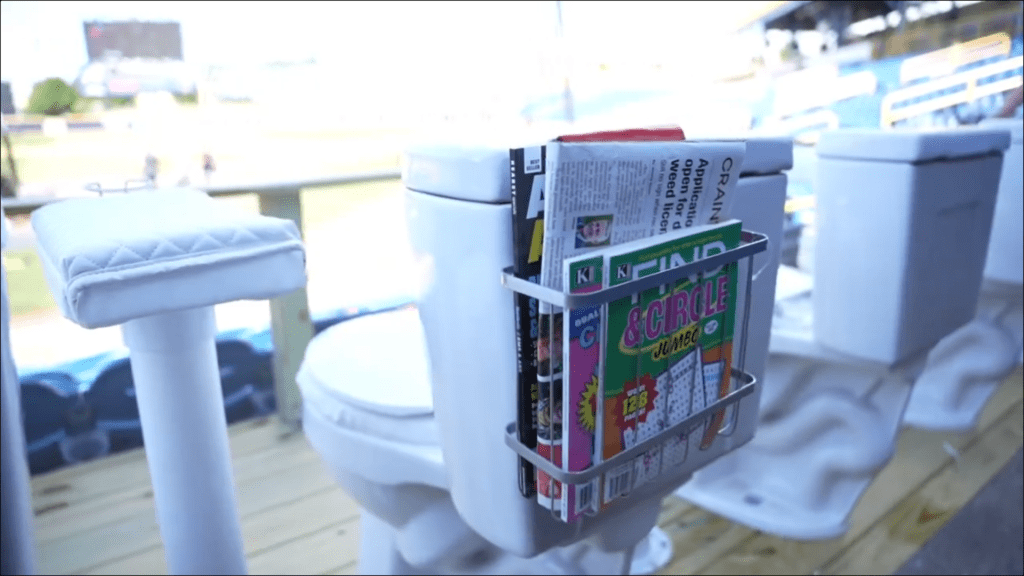 One of the eight thrones on "Roto-Rooter Toilet Row" at the Lake County Captains stadium.