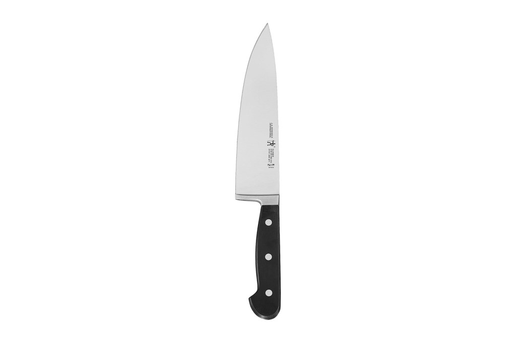 A knife with a black handle