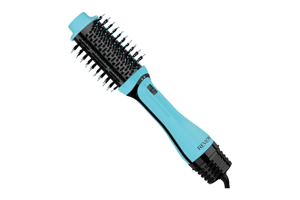 A blue and black hair brush