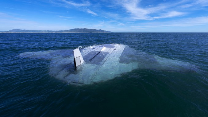 Manta Ray secret Naval sub shown underwater.