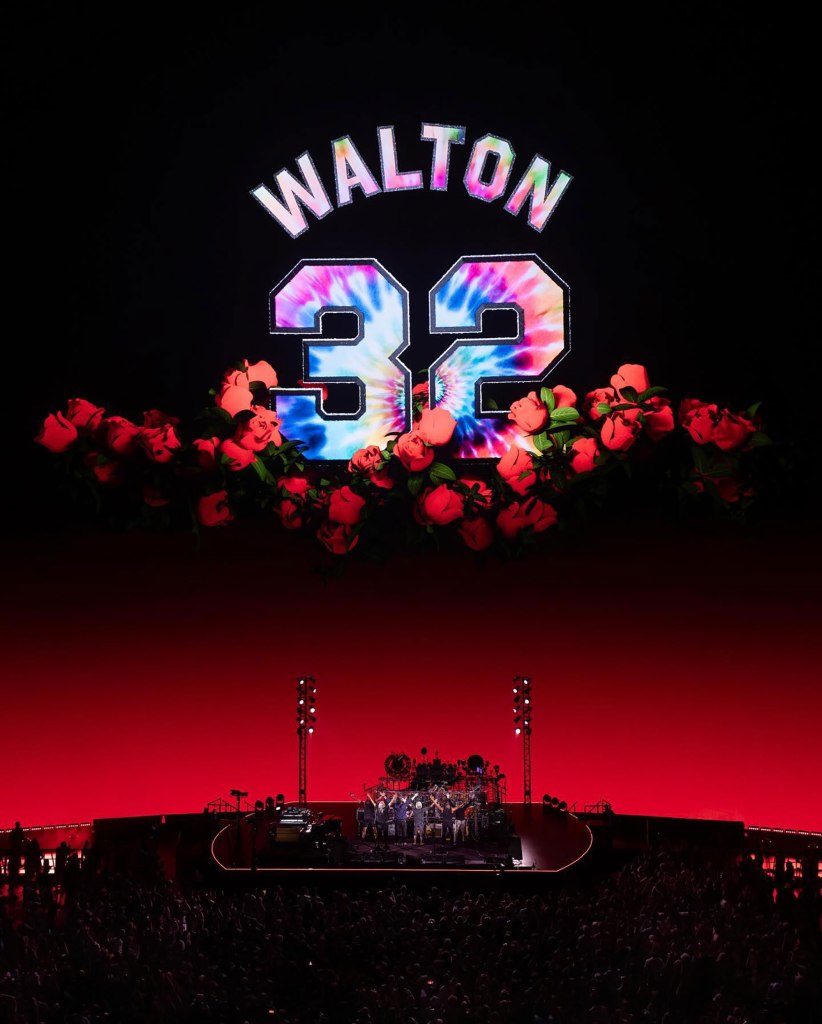 A tie-dyed number "32" -- the number Walton wore during his college and NBA days - is displayed at the Sphere.