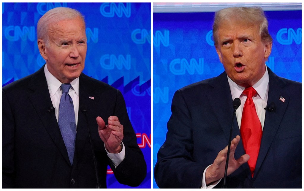 Thursday's debate between President Joe Biden (left) and former President Donald Trump (right) impacted the stock price of Trump Media and Technology Group.