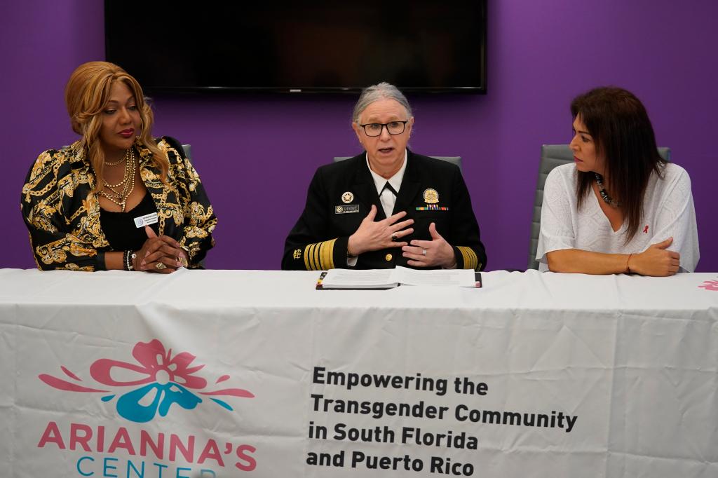 Levine speaks following a roundtable on gender-affirming care and transgender health in Miami on June 29, 2022.