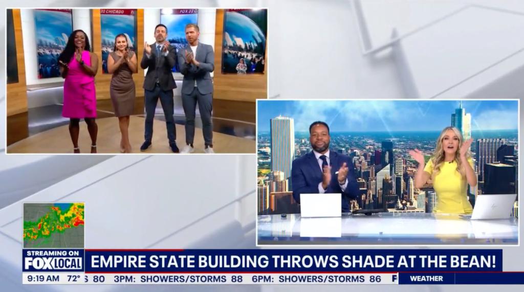 The team on "Good Day Chicago" clapped back at the New York landmark's shade.