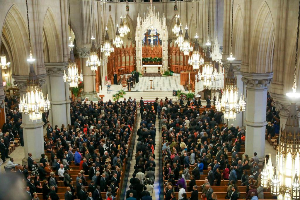 Family and friends enter for the Celebration of the Life of Donald M. Payne, Jr. at Cathedral Basilica of the Sacred Heart in Newark, N.J. on Thursday, May 2, 2024. 