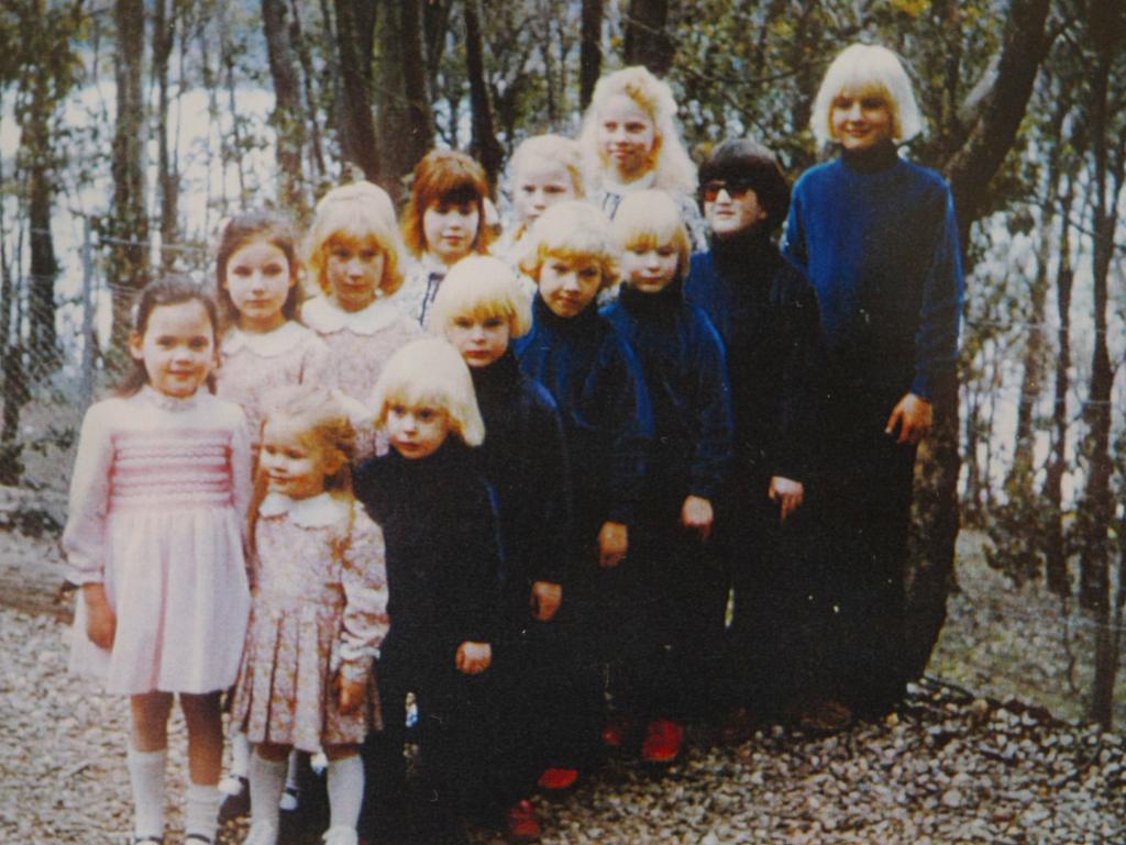 A group of Hamilton-Byrne children lined up in their best clothes for baptism at St Mary's Catholic Church in 1978