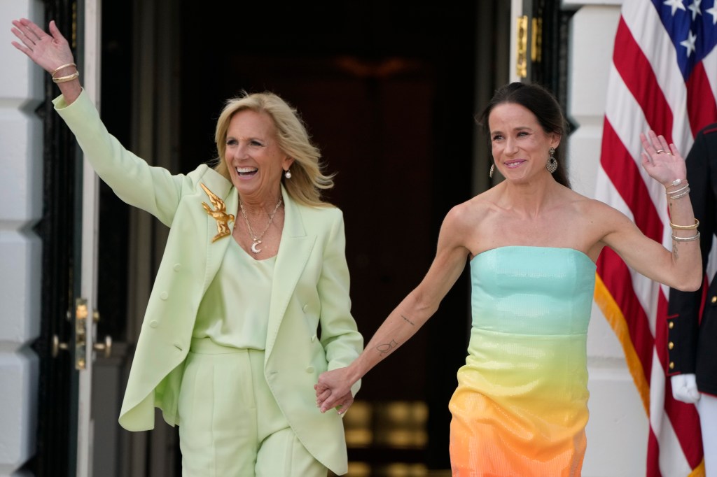 For the event, the White House wSeveral social media users quipped that verbal hiccups must be hereditary. as decorated in the colors of the rainbow as the first daughter wore a matching dress.
