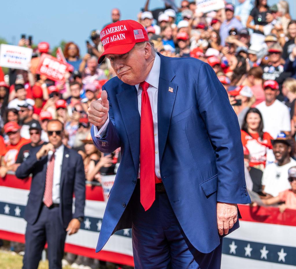 Former President Donald Trump departs after making remarks at a rally on Tuesday June 18, 2024 at the Racine Festival Park in Racine, Wis.