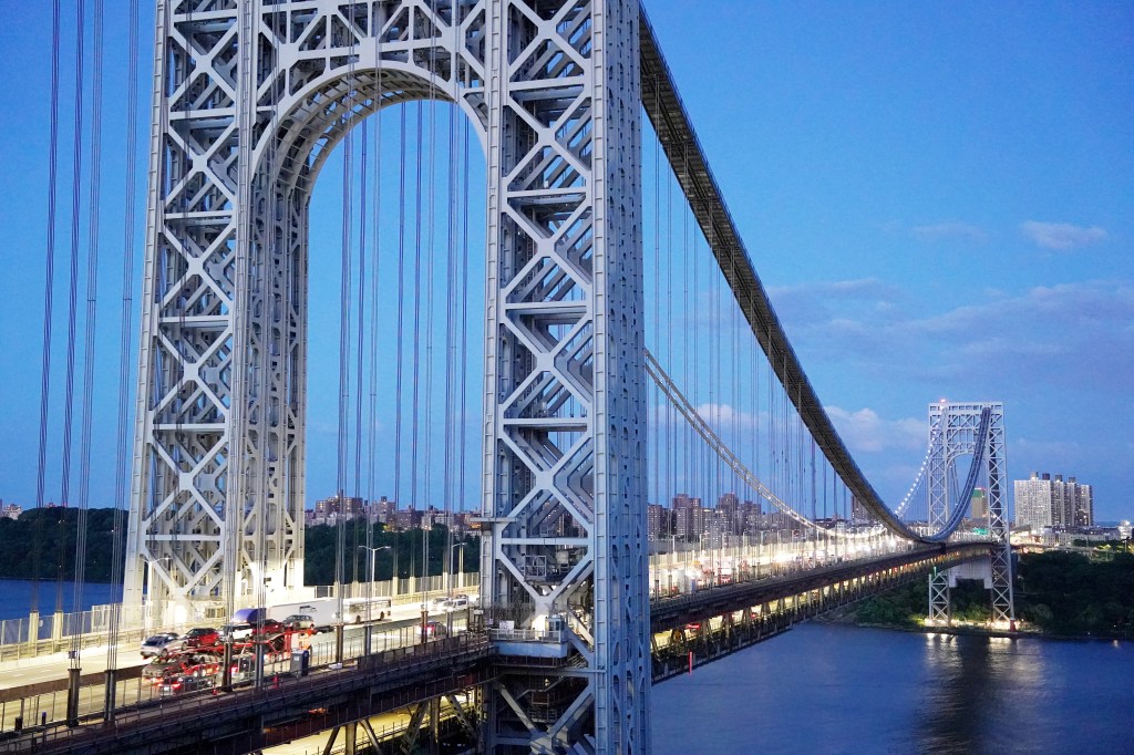 Dusk view of the George Washington Bridge in Fort Lee, New Jersey on May 28, 2024