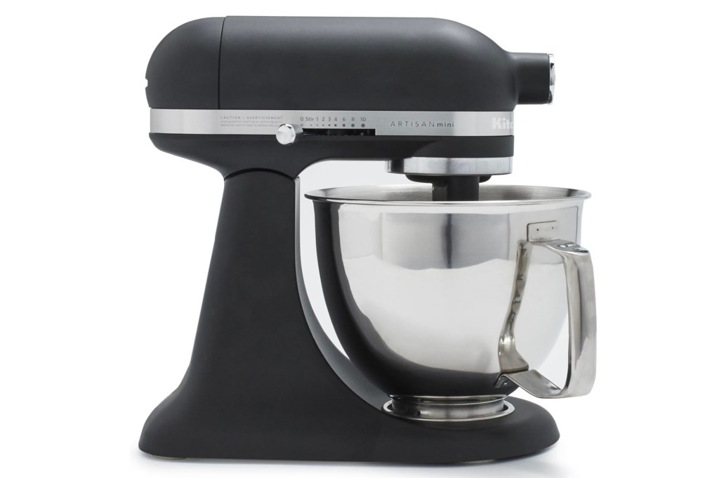 Black and silver kitchen aid mixer.