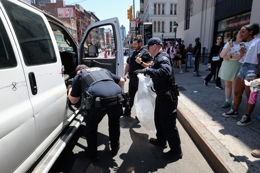 Officers remove snake from van.