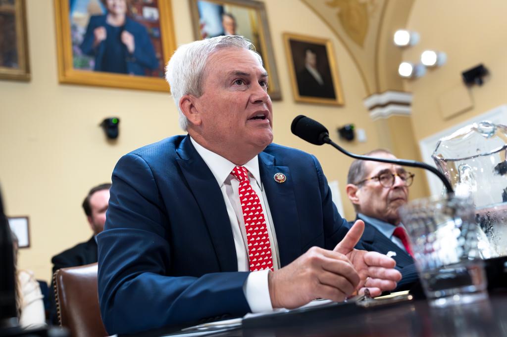 Rep. James Comer, R-Ky., chairman of the House Oversight and Accountability Committee, argues a point as the House Rules Committee prepares to advance a contempt of Congress resolution against Attorney General Merrick Garland for not complying with a subpoena, at the Capitol in Washington, Tuesday, June 11, 2024.