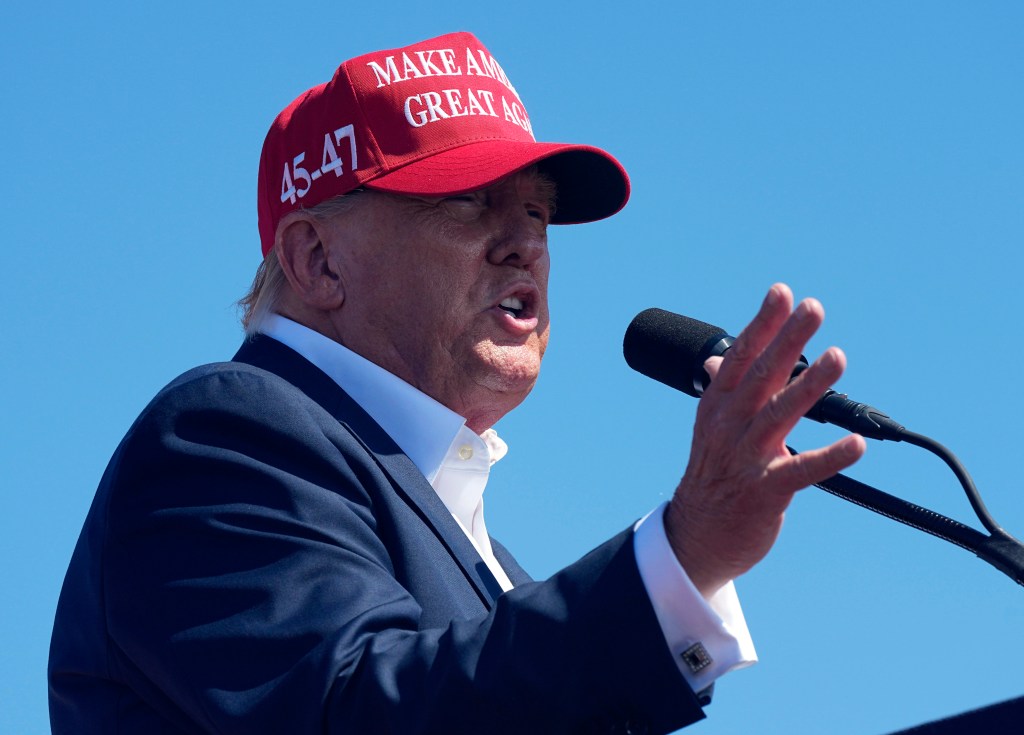 Former President Donald Trump speaking at a campaign rally in Chesapeake, Virginia, on June 28, 2024