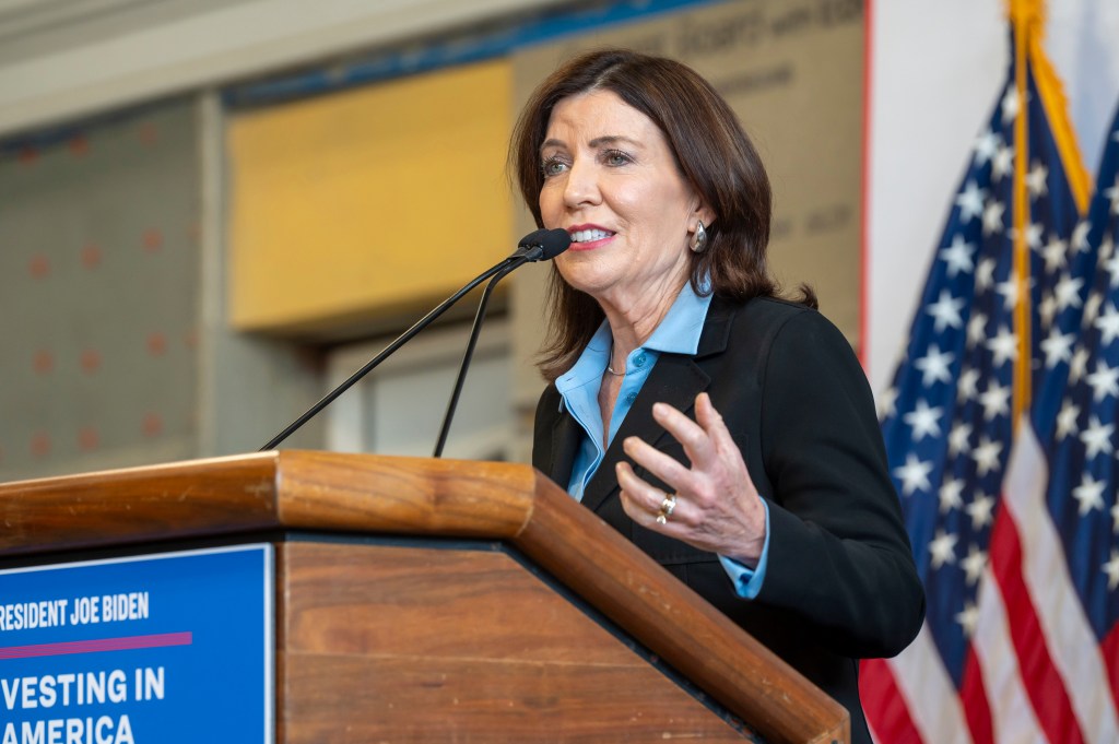 Gov. Kathy Hochul speaks at an event.