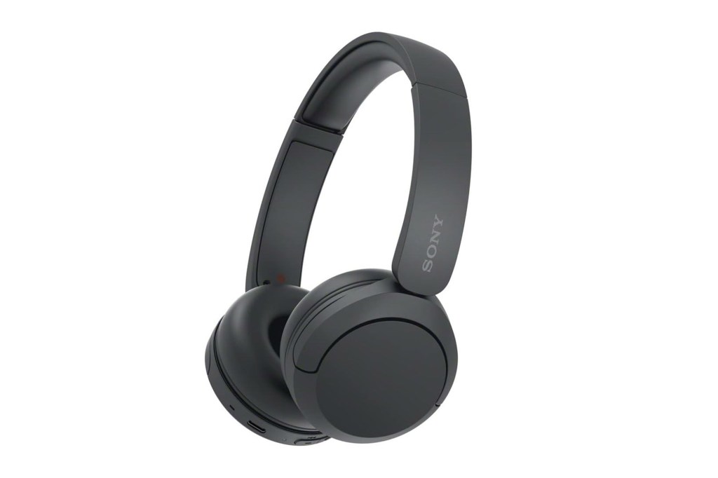 Black Sony headphones on a white background