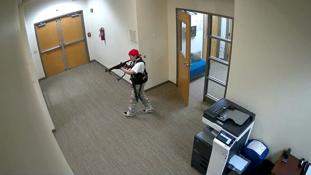 Surveillance footage shows an armed Hale inside at Covenant School.