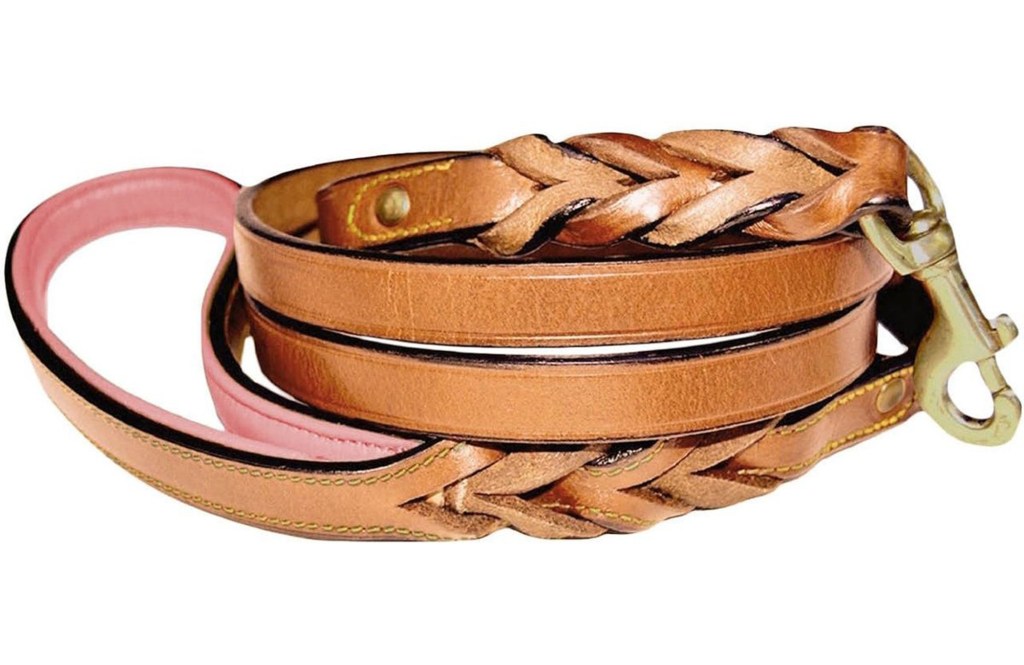 Soft Touch Collars Leather Braided Two-Tone Handle Dog Leash