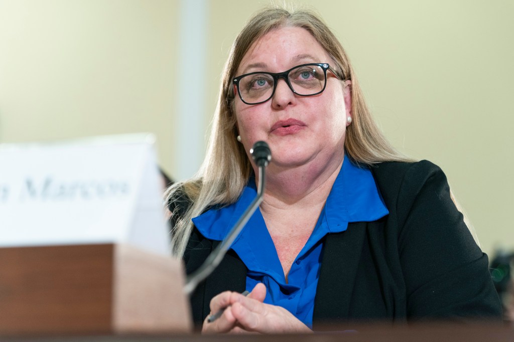 Robin Dunn Marcos, Director of the Office of Refugee Resettlement (ORR), testifies before a House Oversight and Accountability Committee subcommittee on National Security, the Border, and Foreign Affairs, hearing on resettlement of unaccompanied minors, on Tuesday, April 18, 2023, on Capitol Hill in Washington.