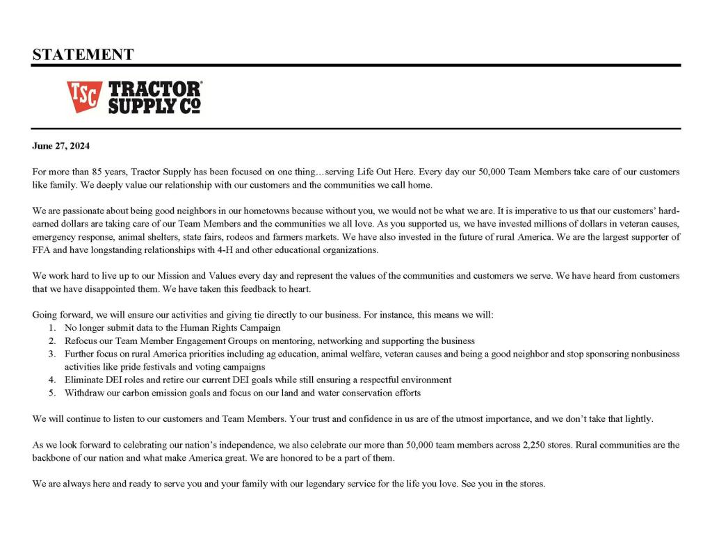 Tractor Supply statement