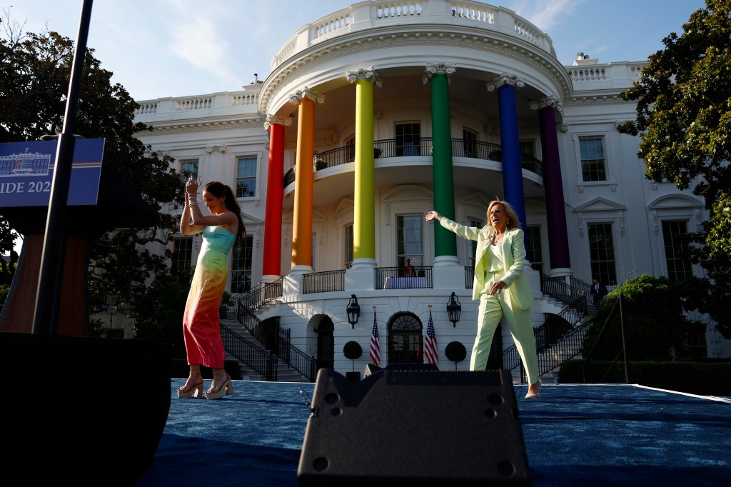 The White House was decorated in the colors of the rainbow as the first daughter wore a matching dress for Wednesday's event.