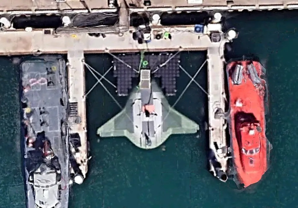 Satellite view of a secret US naval sub docked at a California naval base.