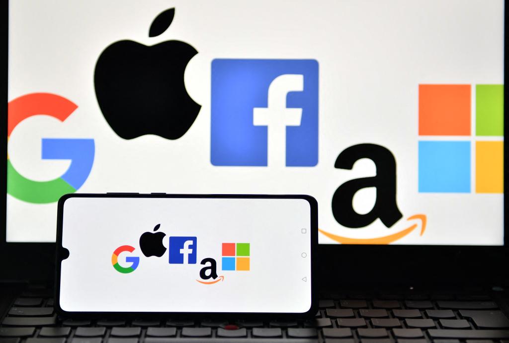 Logos of Google, Apple, Facebook, Amazon and Microsoft.