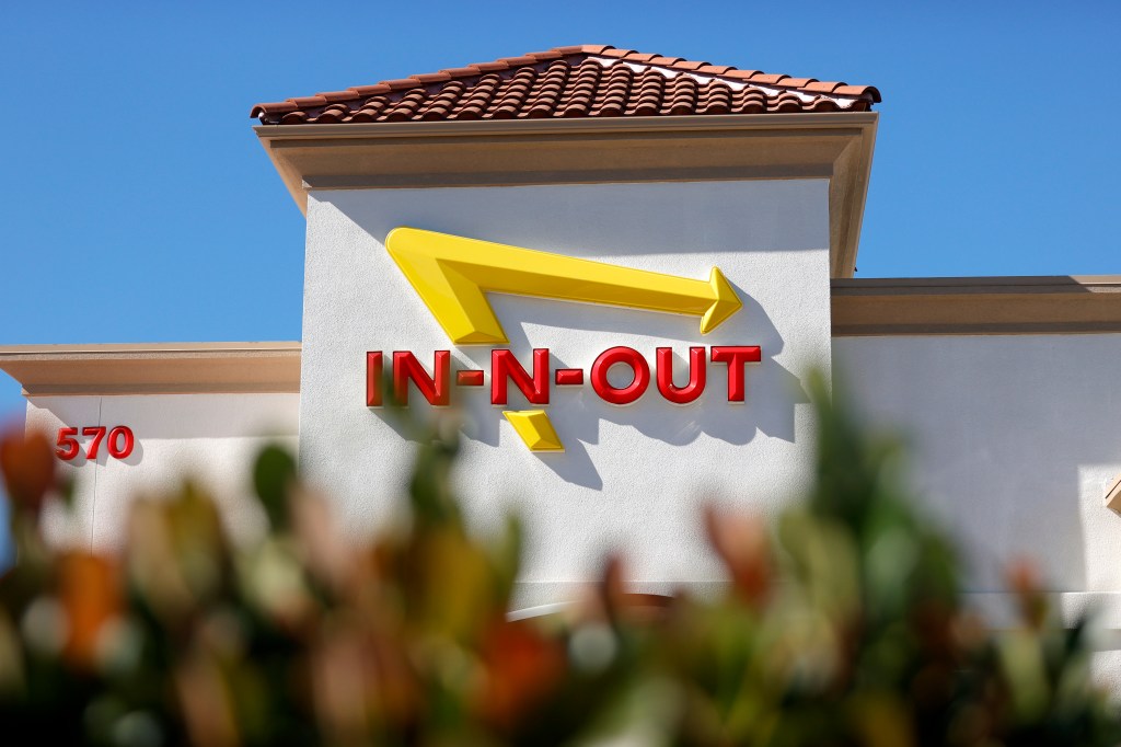 In-N-Out restaurant logo displayed on the building in Pleasant Hill, California that got shut down due to non-verification of customer vaccination mandates