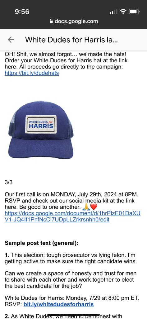 "White Dudes for Harris'' ball cap