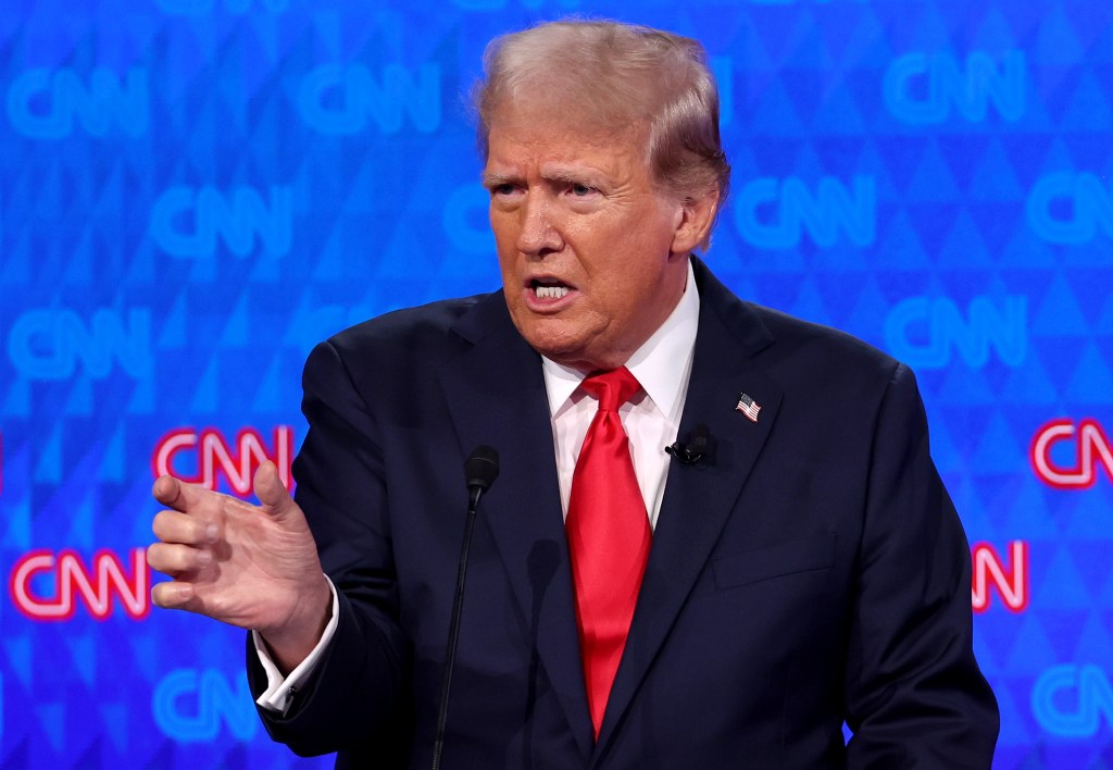 Republican presidential candidate, former U.S. President Donald Trump delivers remarks during the CNN Presidential Debate at the CNN Studios on June 27, 2024 in Atlanta, Georgia.