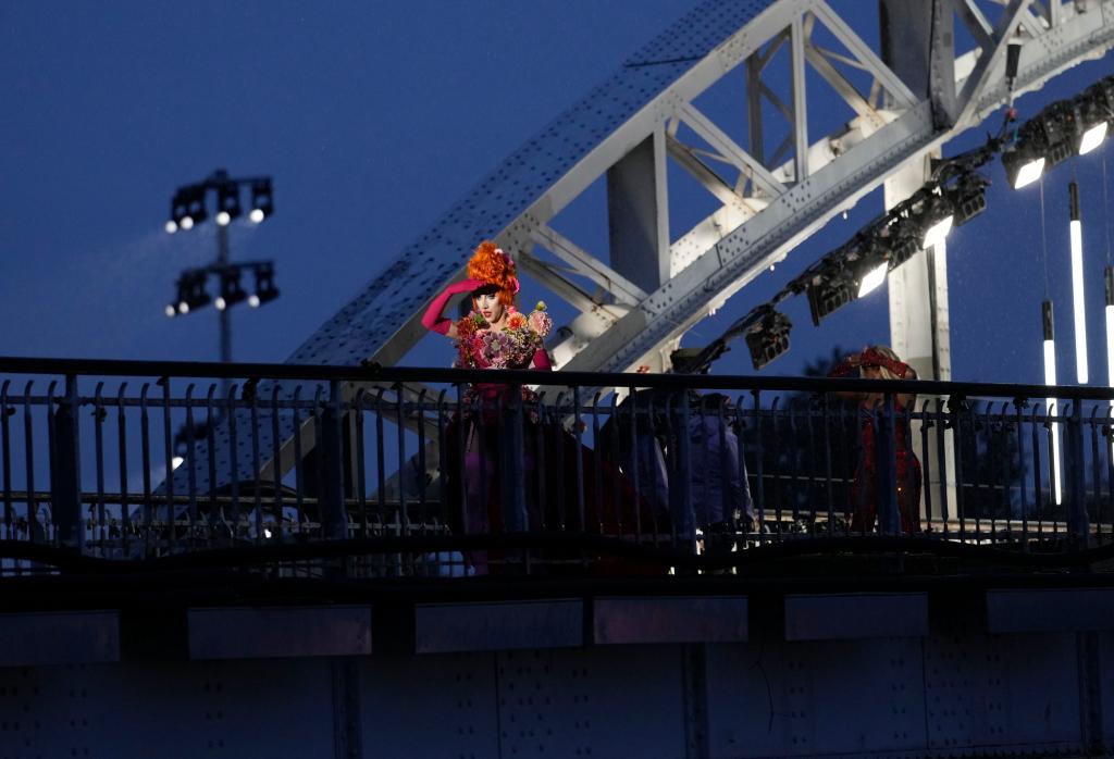 Drag queens prepare to perform on the Debilly Bridge in Paris, during the opening ceremony of the 2024 Summer Olympics