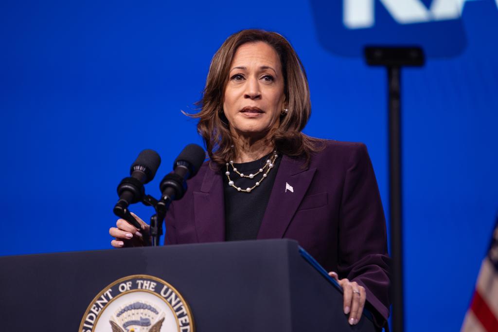 Vice President Kamala Harris delivering a keynote speech at the American Federation of Teachers' 88th National Convention in Houston, Texas