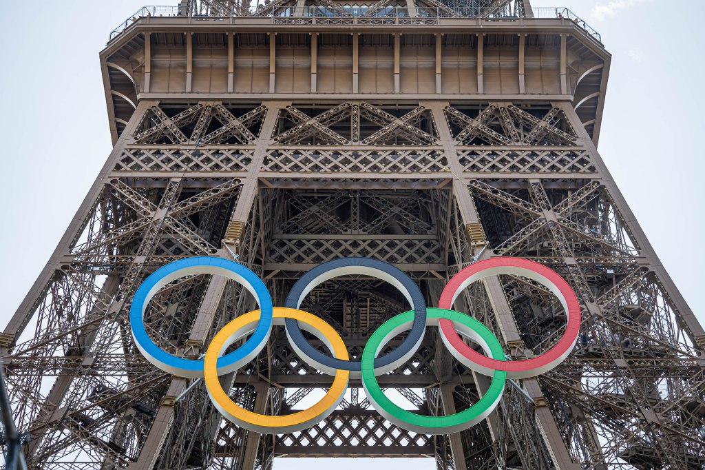 The Olympic rings on the Eiffel Tower