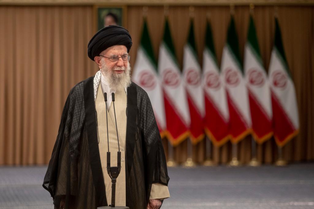 Supreme Leader Ayatollah Ali Khamenei speaks after casting his vote for the presidential runoff election on July 5, 2024 in Tehran, Iran.