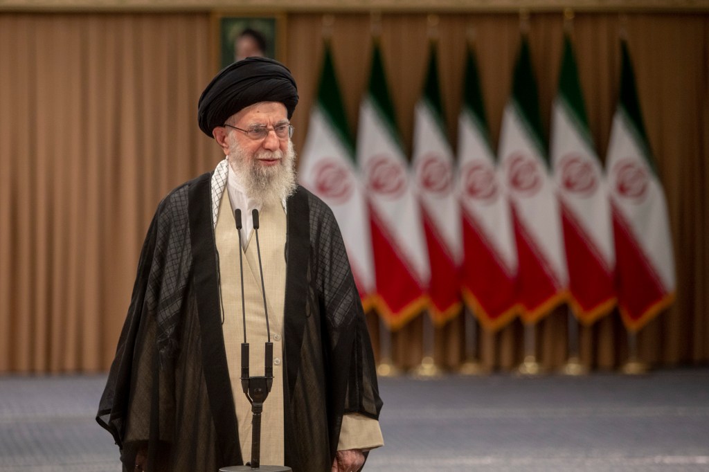 Supreme Leader Ayatollah Ali Khamenei speaks after casting his vote for the presidential runoff election on July 5, 2024 in Tehran, Iran.