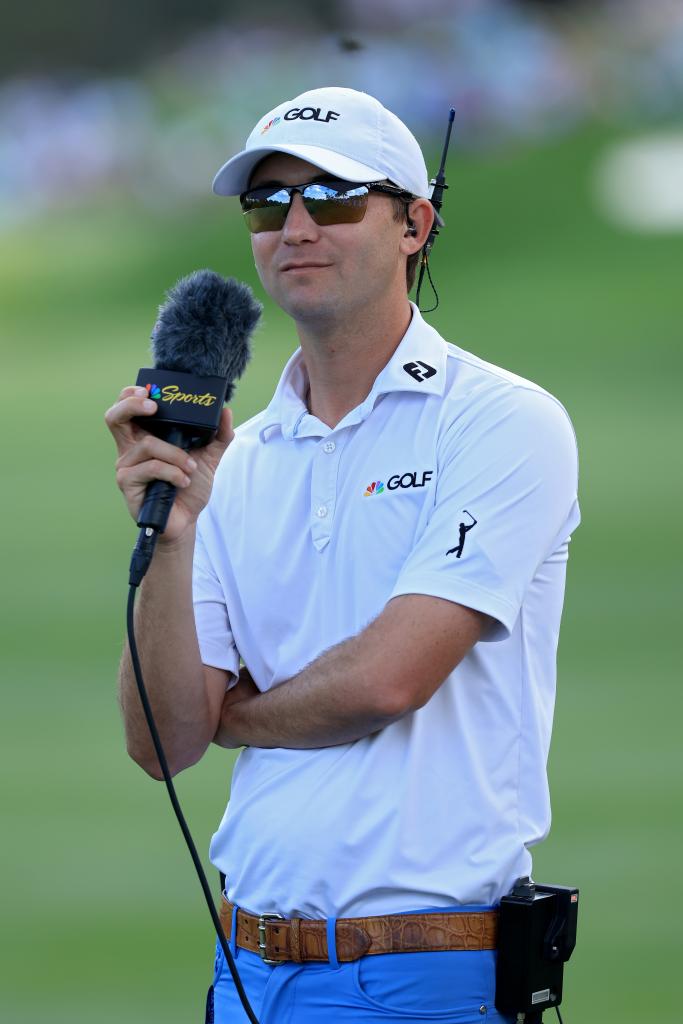 NBC Sports reporter Smylie Kaufman holding a microphone while reporting from the course during the third round of THE PLAYERS Championship at TPC Sawgrass, Ponte Vedra Beach, Florida